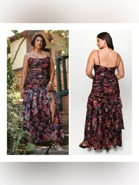 Hutch Black Tisha Maxi Dress with Pink & Green Floral Print NEW
